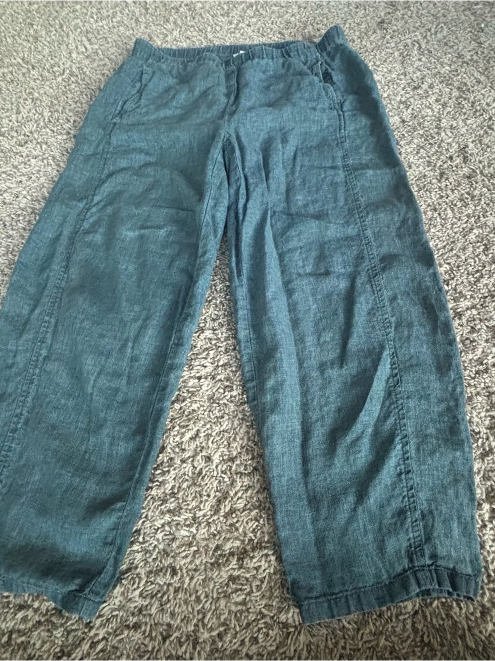 Women Relaxed Indigo Linen pure Eileen Fisher pockets wide gray blue